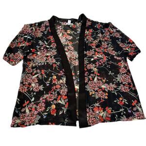 Mudd Kimono Women's Sheer Floral Print Size L Black Boho Festival